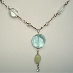 17"-18" Sterling Silver Aquamarine & Jade Necklace